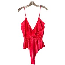 Vintage 80 s gold label red Victoria's Secret satin teddy bodysuit large