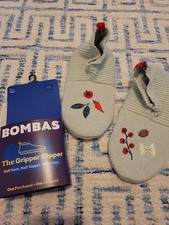 New Bombas Gripper Women Slippers -Gray with Veggies Dinner Party Size S