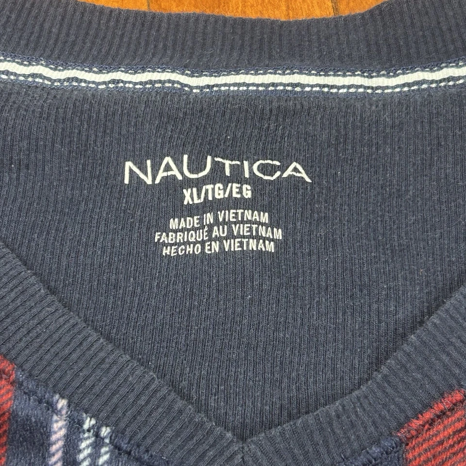 Juego de pijama Nautica XL para mujer de 2 piezas azul a cuadros polar poli manga larga cuello en V Foto 3 de 4