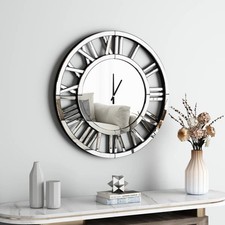 45cm Modern Mirror Wall Clock, Roman Numerals, mirror, Silent RRP £60