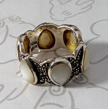 Marcasite Mother of Pearl Tear Drops Abalone Ring Sterling Silver Band Size 5.5