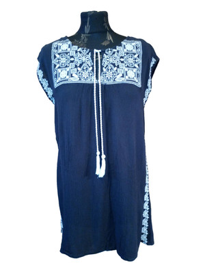 MAURICES, ärmellose Bluse, Tunika, Gr. S, schwarz, weiße Stickerei 100% Rayon