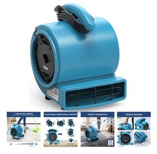 ALORAIR GE1000 1000 CFM 1/5 HP Air Mover Carpet Dryer Blower Floor Fan - Blue