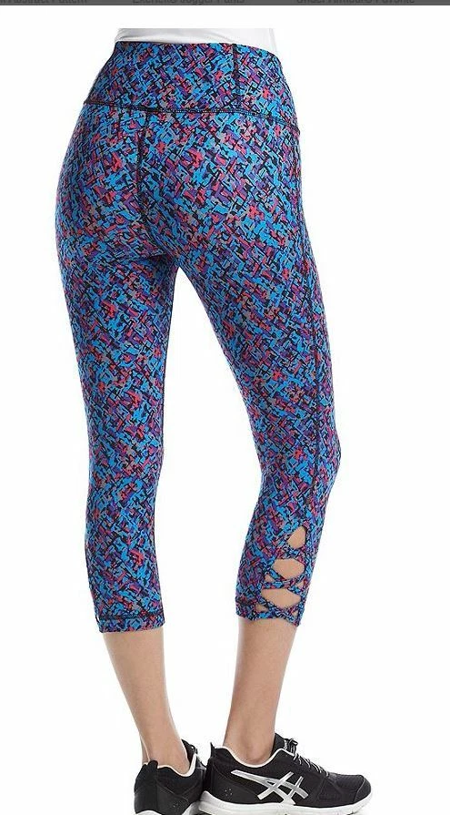 NEW Womens Exertek Printed Lattice Cropped Leggings NWT Small