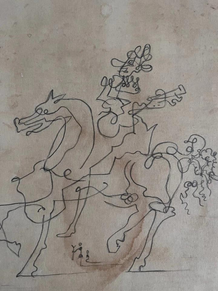 Raro dibujo surrealista único, jinete de caballo, firmado Salvador Dalí Foto 2 de 4
