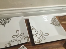 2 The Cellar Macy’s WHITEWARE Square Salad Plates  Platinumm scrolls NEW READ 9'