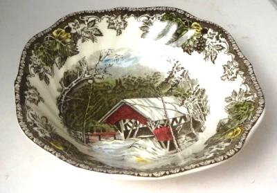 JOHNSON BROTHERS NOS-Johnson Bros. FRIENDLY VILLAGE 6 1/8" COVERED BRIDGE CEREAL BOWL -(1 of 16)