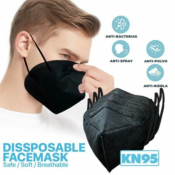 100 pca negro KN95 médico, quirúrgico, dental 5 capas mascarilla protector bucal