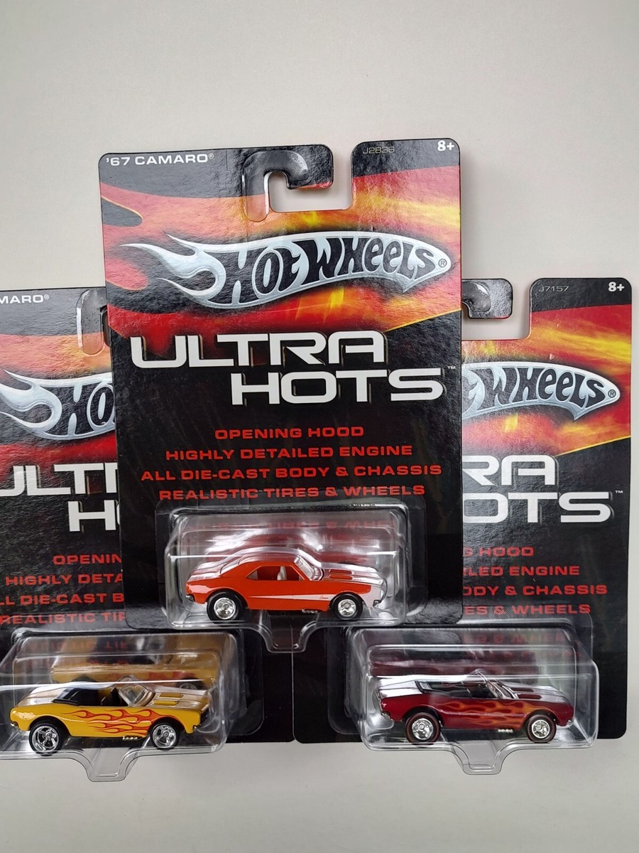 Hot Wheels Ultra Hots 67 Camaro trio. Red and Yellow conv and