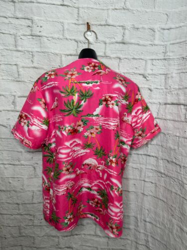 SSLR Shirt Men's L Pink Flamingo Hawaiian Button Up Short Sleeves Relax Resort - Picture 2 of 3