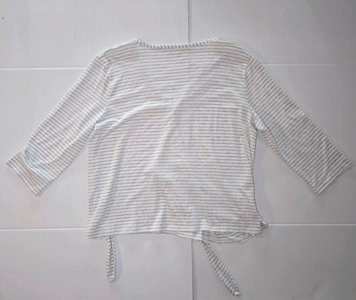 WOMENS TEE SHIRT-EDDIE-White/Gray Striped -SIZE XL- - Picture 4 of 6