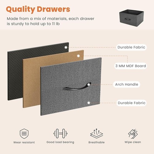 5 Drawer Fabric Dresser Storage Organizer Chest Bedroom Living Room TV Stand New - Picture 5 of 7