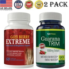 Goji Berry Capsules Guarana Trim Seed Extract Weight Loss Fat Burn Pills 2pk 