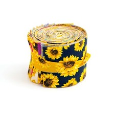 2.5 inch SUNFLOWERS Jelly Roll 100 cotton fabric quilting strips 17 pcs pre cut