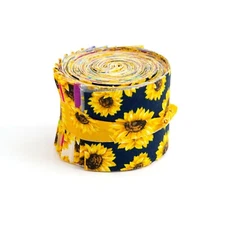 2.5 inch SUNFLOWERS Jelly Roll 100% cotton fabric quilting strips 17 pcs pre cut