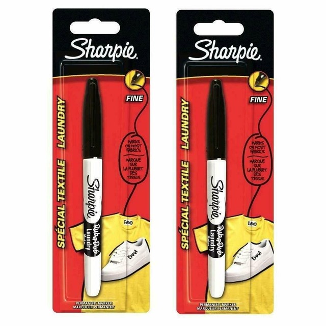 2 X Sharpie® RubADub Fine Laundry Permanent Marker Pens. for sale