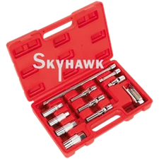 11pc Master Auto Service Tool Set Sockets 4 Spark Plug & Glow Plug Oxygen Sensor