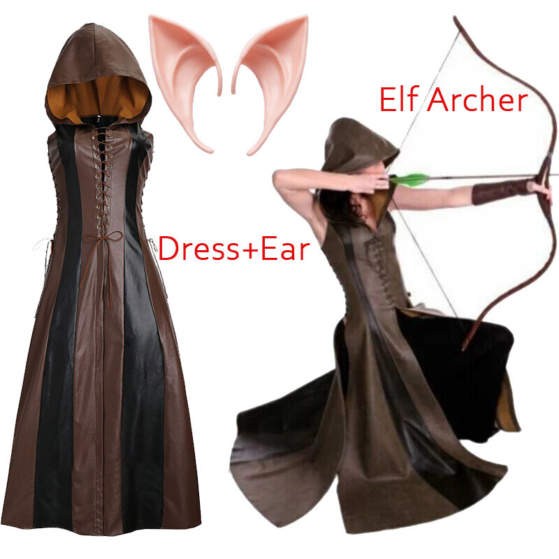 Medieval Archer Ranger Elf Costume Women Assassin Jerkin Cosplay Bodice Dress