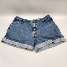 Vintage Gitano Womens Jean Shorts Button Fly High Rise Medium Wash Cuffed 14/34