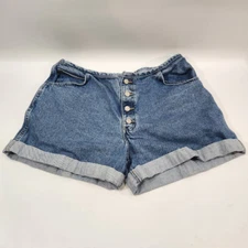 Vintage Gitano Womens Jean Shorts Button Fly High Rise Medium Wash Cuffed 14/34