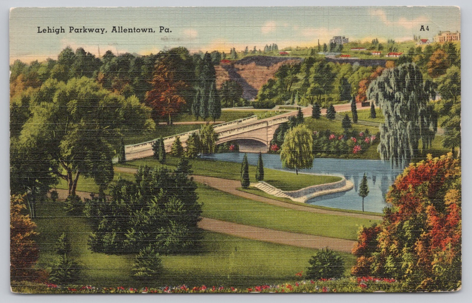 Lehigh Parkway Allentown Pennsylvania PA Vintage Linen Postcard