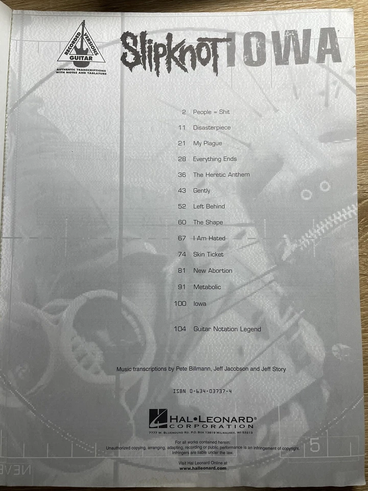 Slipknot, Iowa, Guitar Tab, Songbook - Image 2 of 4