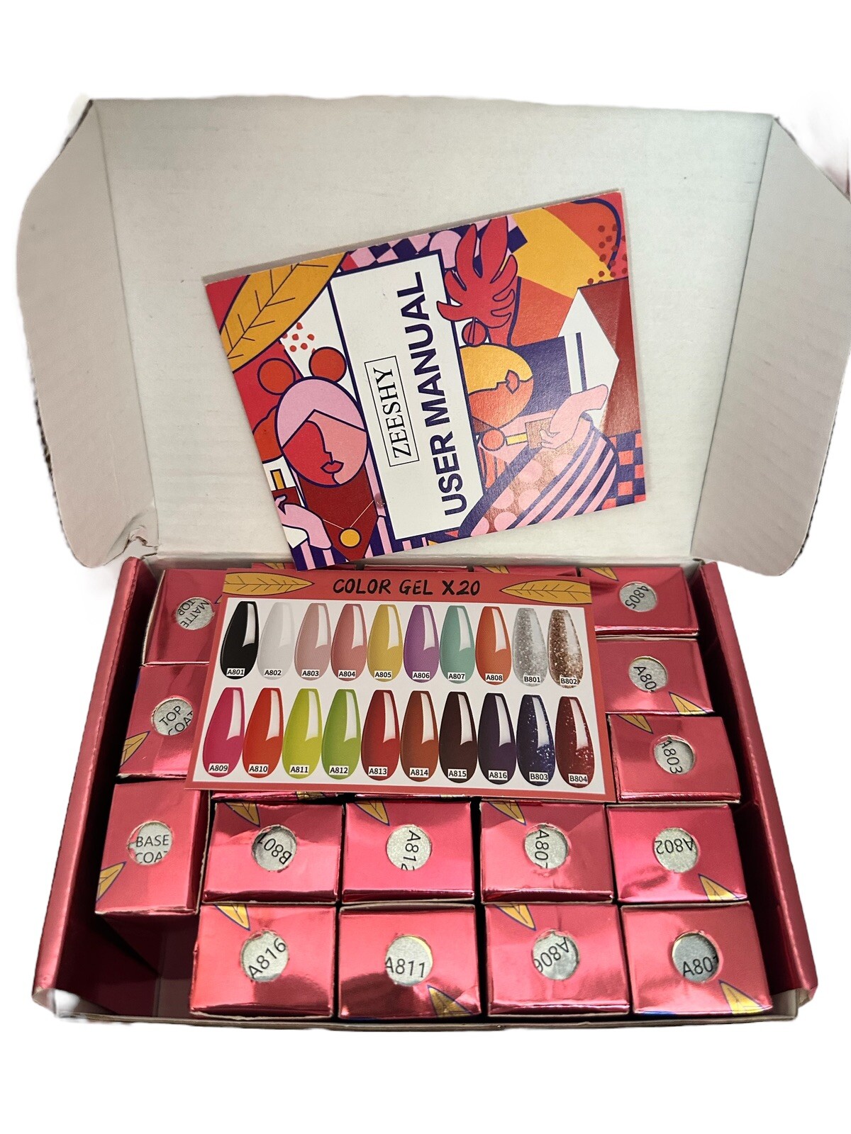 Zeeshy 23 pc. Gel Nail Polish Set Of 20 Popular Colors + Base, Matte, Top Coats 