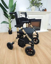 Transport-Wheelchair-Lightweight-Foldable, 2 in 1 Rolling Walker Chair-Used