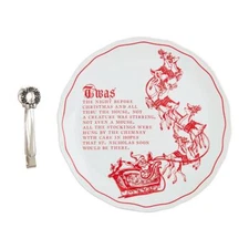 Mud Pie TWAS THE NIGHT BEFORE CHRISTMAS Santa Sleigh Toile 12" Serving Platter