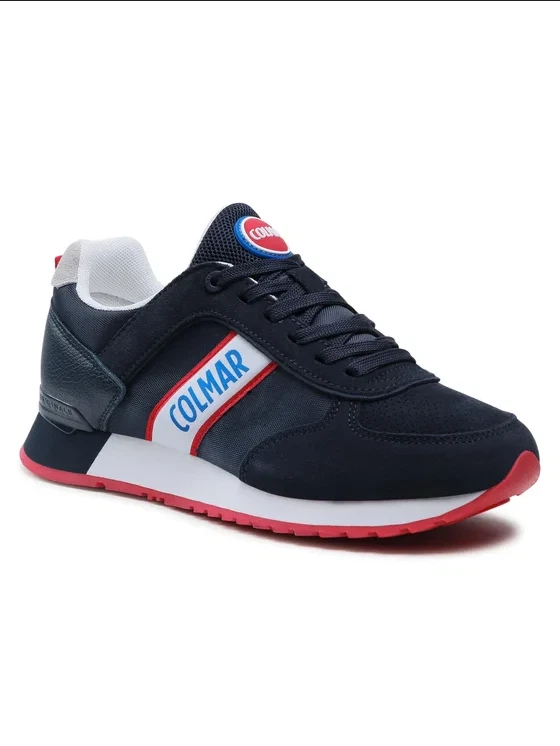 SCARPE SNEAKERS UOMO COLMAR TRAVIS RUNNER 031 PELLE BLU ORIGINALE