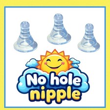 3 pk no hole baby bottle nipples. Fits standard bottles. Silicone with no hole