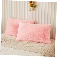 Faux Fur Fluffy Pillowcases Plush Shaggy Velvet 26" x 20" Pack of 2 Pink