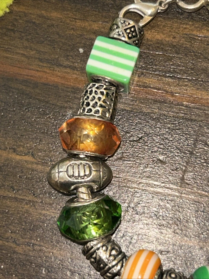 University Of Miami 925 Charm Bracelet-21 Charms Enamel Rhinestone Green Orange - Image 2 of 4