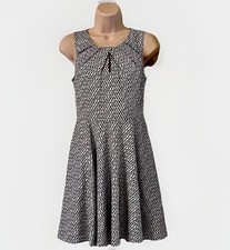 Express Fit & Flare Y2K Keyhole Dress Womens 0 Black White Dot Coquette Twee