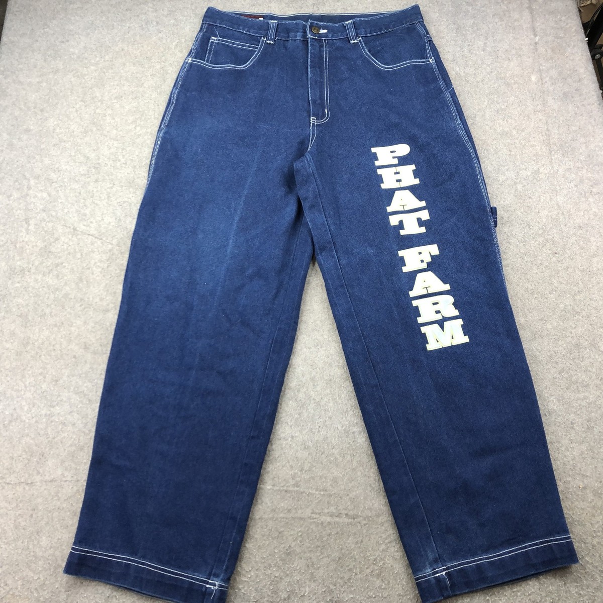 Phat Farm Jeans Mens 38 Blue Baggy Wide Leg Carpenter Denim Y2K