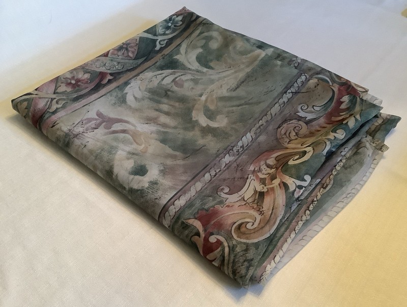 JC PENNEY MUSTIQUE GREEN Red PAISLEY SEMI SHEER TUSCAN Scarf 58” X 216” ÈXC