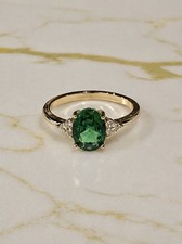 Yellow Gold Plated Green Crystal Oval Dainty Ring Size O Gift for Her UK