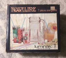 Rosaline 7 Piece Luminarc Pink 60s Fruit Pitcher And Glasses Set New