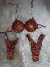 Orange, Diamonté Bodybuilding Bikini Made By  Bikini Boutique.