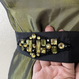Vintage Betsy & Adam Prom Mermaid Dress Beaded 10 Chartreuse Y2K Whimsygoth Goth