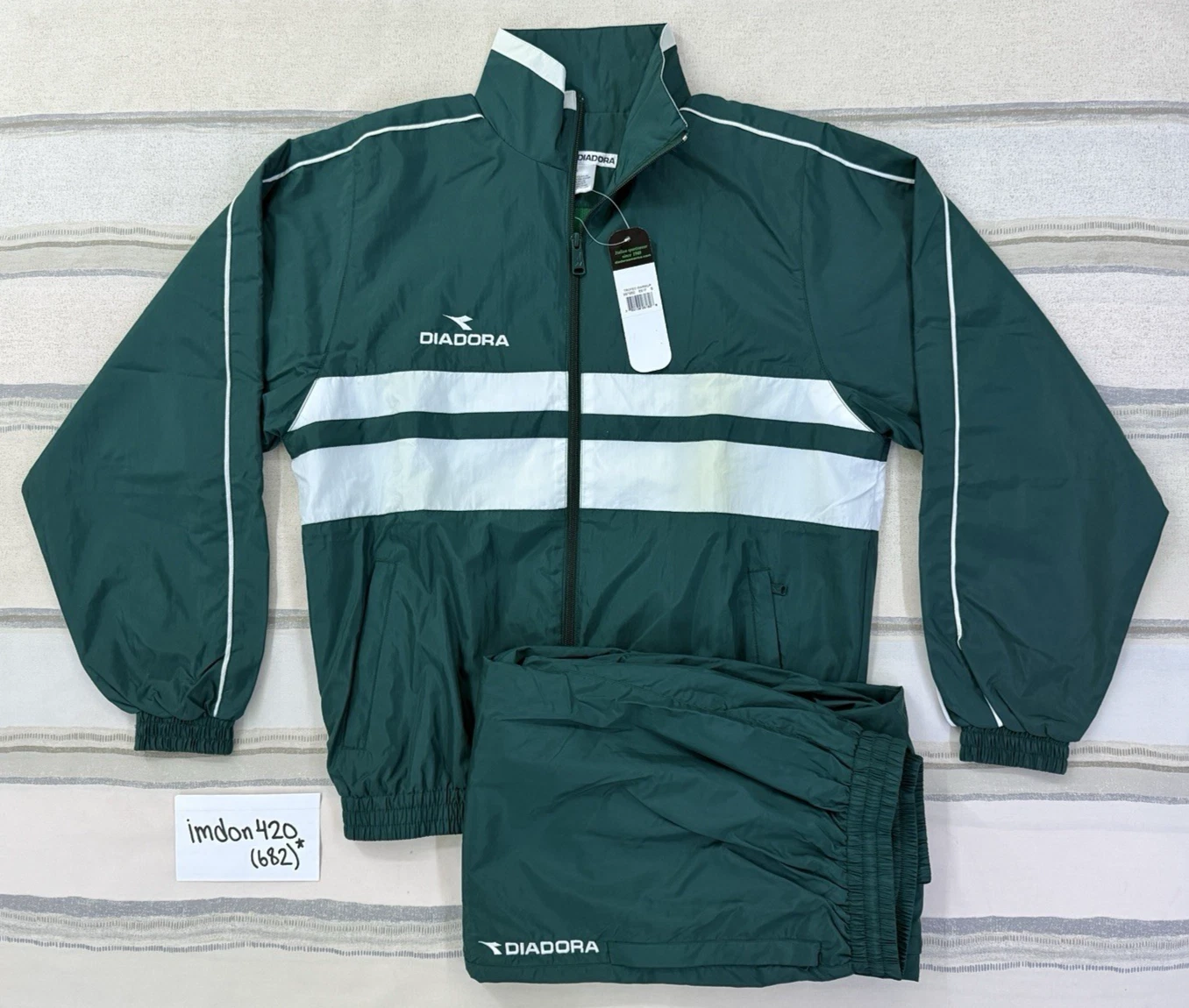 Vintage 1990s Diadora Trofeo Warmup Full Tracksuit Green Size Small *BNWT*