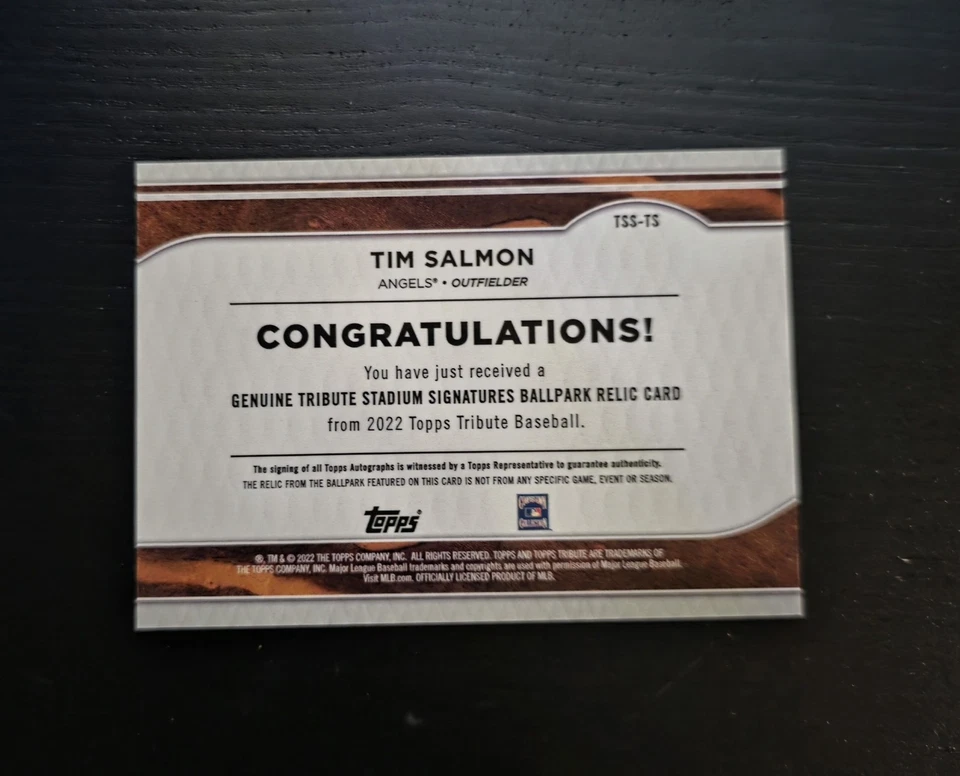 2022 Topps Tribute Tim Salmon Patch Auto /50 Ballpark Stadium Signatures #TSS-TS - Image 2 of 3