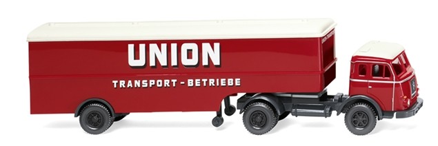 Camion miniature Henschel 4x2 avec remorque fourgon Union Transport Wiking à l'échelle HO