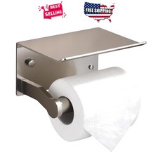 Toilet Paper Roll Holder with Phone Shelf Brushed Nickel Wall Mount Bathroom