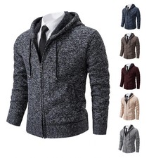 Men's Knitted Zipper Solid Color Cardigan Hooded Casual Winter Warm Sport Jacket