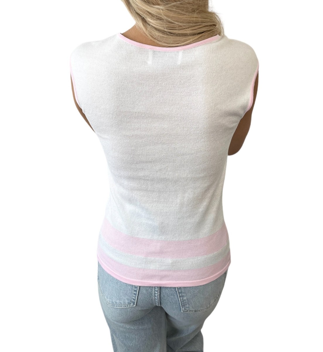 CHANEL Vintage 00S CC Mark Logo Sleeveless Top Tank Knit Cotton