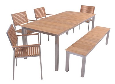 Garden Pleasure Gartenmöbel Set DALLAS / DENVER 02, Tisch 200 x 90 + Bank + 4 St