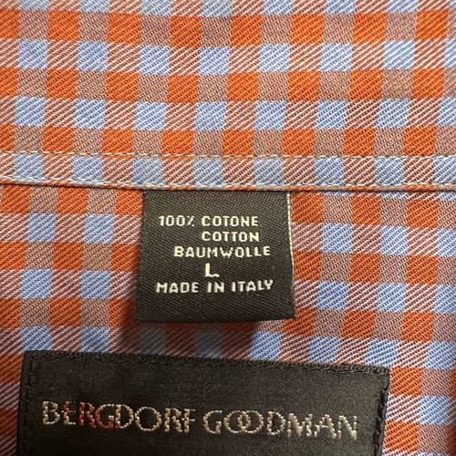 Bergdorf Goodman Gingham Long Sleeve Dress Shirt Men’s L Red Blue Italy Made - Picture 7 of 8