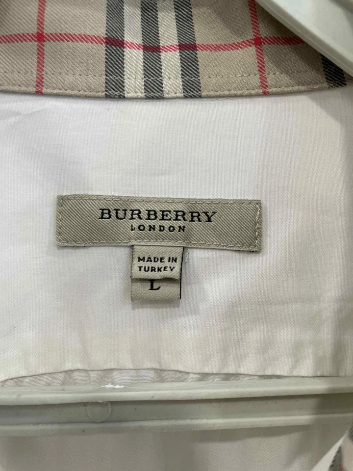 Burberry London Men’s White Check Collar Long Sleeve Shirt Size L #C12 - Image 3 of 4