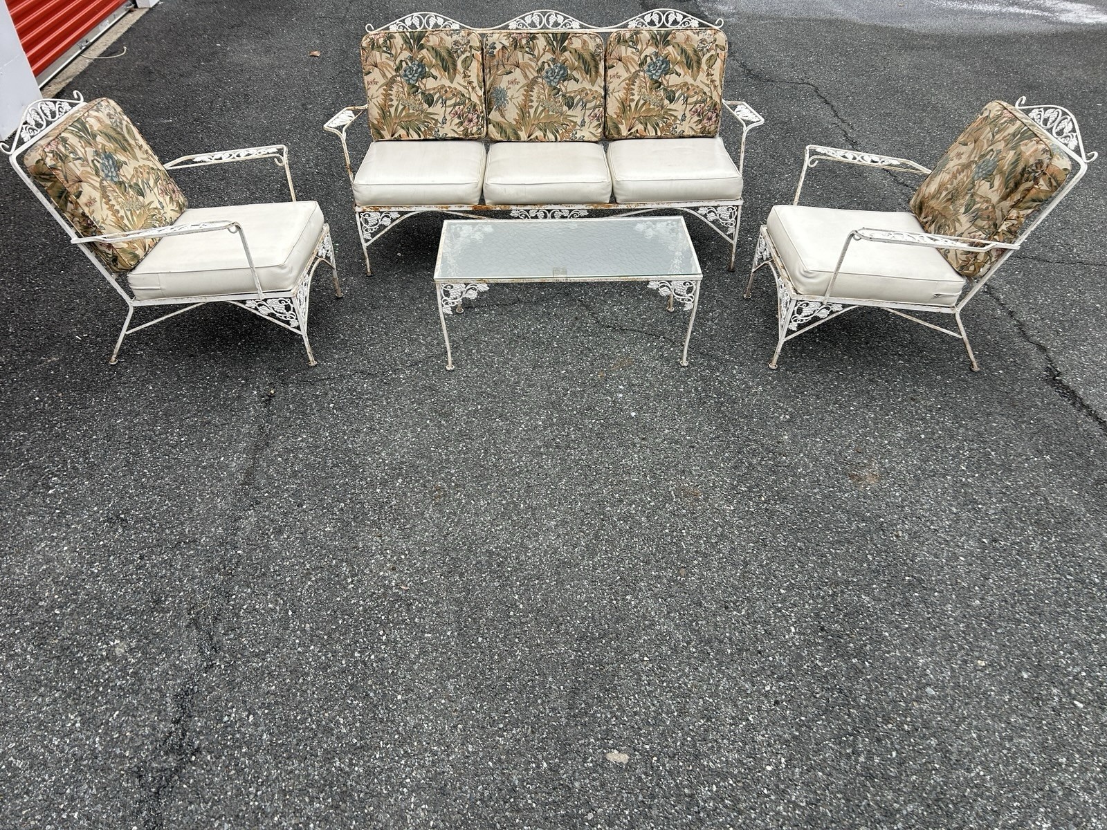 Vintage Meadowcraft Conversation Set Bench, Table & 2 Oversized Chairs ~